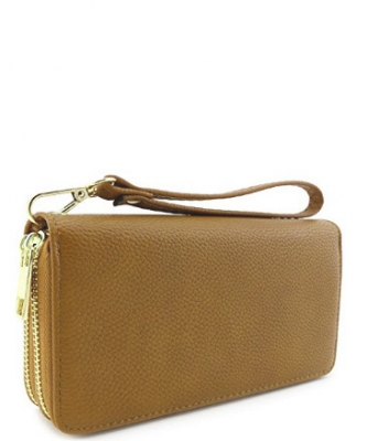 Double Zip Around Wristlet Wallet WU0002 ALMOND